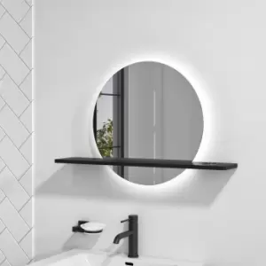 Image of Round LED Bathroom Mirror with Demister and Black Shelf - 500mm - Ersa