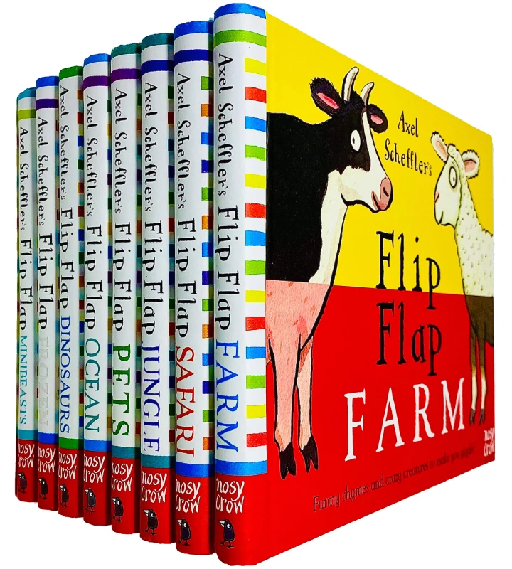 Image of Axel Scheffler's Flip Flap Series 8 Book Collection Farm Safari Jungle Pets Ocean Dinosaurs Frozen Minibeasts Axel Scheffler Books