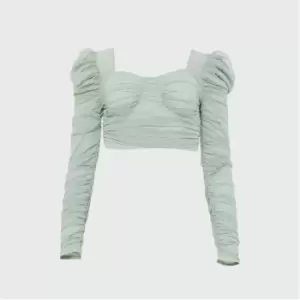 Image of Missguided Petite Mesh Milkmaid Crop Top - Green