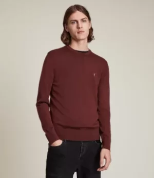 Image of AllSaints Mens Mode Merino Crew Jumper, Damson Red, Size: S
