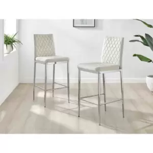 Image of Furniture Box 2X Milan Kitchen Bar Stools Cream Velvet Silver Legs
