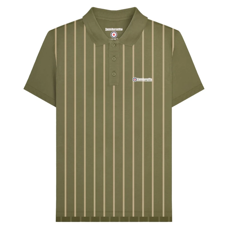 Image of Lambretta Lambretta Men Pinstripe Polo Shirt in Light Khaki Size: Medium Light Khaki M Male 5063703652780