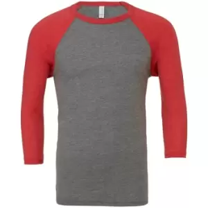 Image of Canvas Mens 3/4 Sleeve Baseball T-Shirt (XS) (Grey/Light Red Triblend)