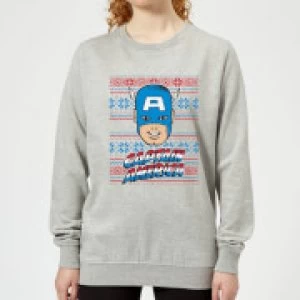Image of Marvel Captain America Face Womens Christmas Sweatshirt - Grey - S