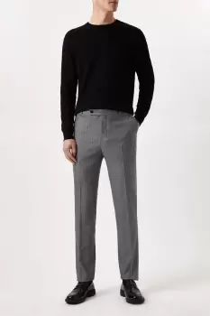 Image of Slim Fit Grey Herringbone Smart Trousers