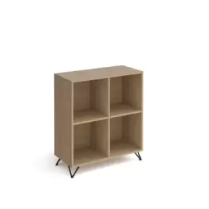 Image of Tikal cube storage unit 950mm high with 4 open boxes and Black hairpin legs - oak