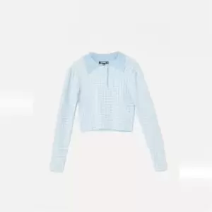 Image of Missguided knitted collar detail gingham top - Blue
