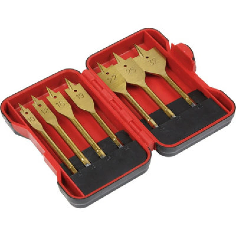Image of Loops 7 Piece Titanium Coated Flat Wood Drill Bit Set - 1/4" Hex Shank - Storage Box Multi