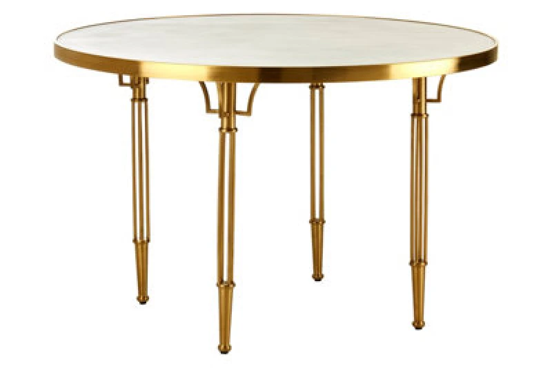 Image of Orsina Stylish Dining Table, Concrete Plywood Top Table For Breakfast, Brushed Gold Metal Legs Table For Dinner