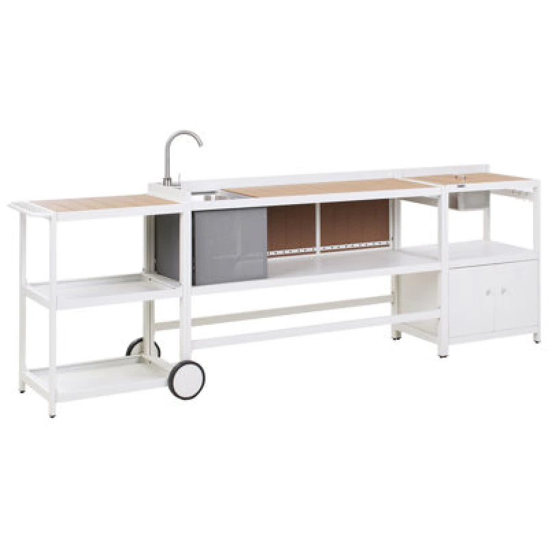 Image of Beliani 3 Piece Outdoor Kitchen Set With Sink Ortisei Metal White