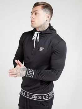 Image of SikSilk Quarter Zip Branded Ribbed Hoodie - Black