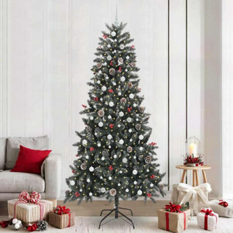 Image of vidaXL Artificial Christmas Tree with White Balls Green 129.5 x 129.5 x 240 cm, Green 3395907