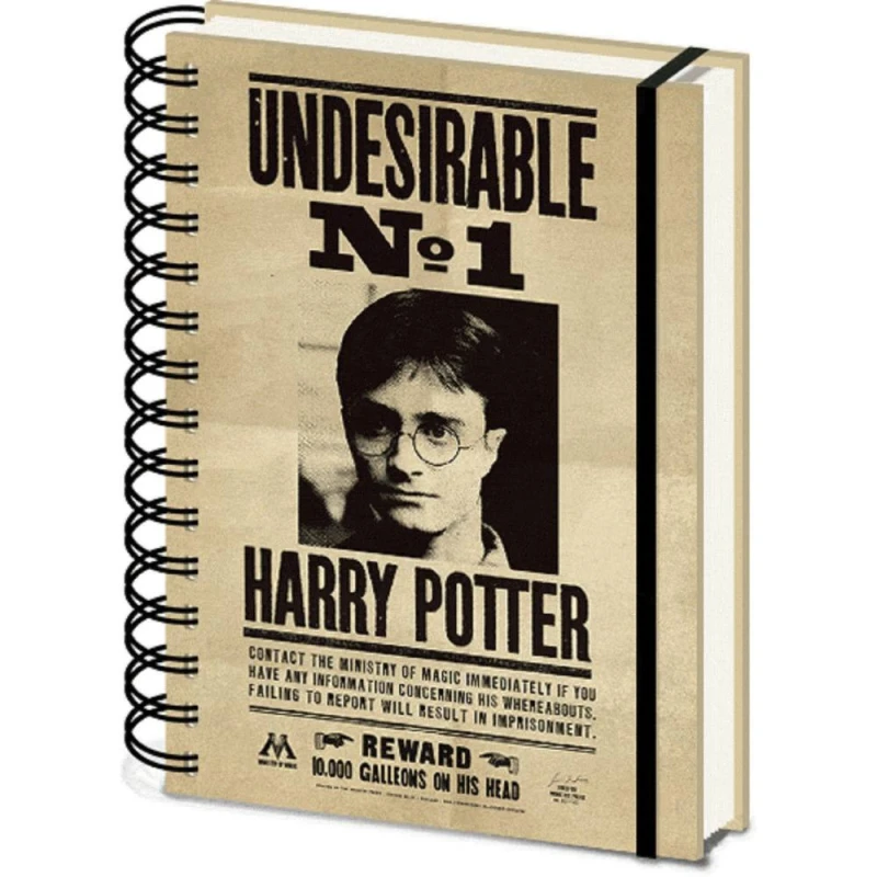 Image of Harry Potter Wanted Poster A5 Wirebound Notebook Light Beige
