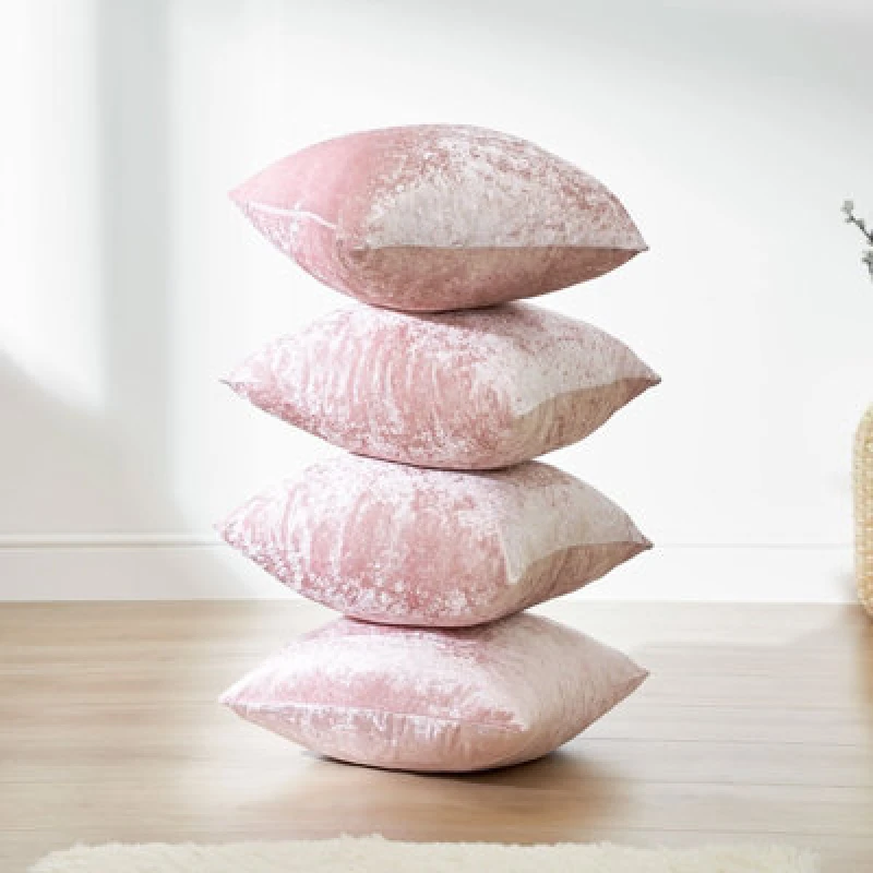 Image of OHS OHS Luxury Crushed Velvet Set of 4 Filled Cushions and Covers in Baby Pink Baby Pink One Size Unisex 5027434173754