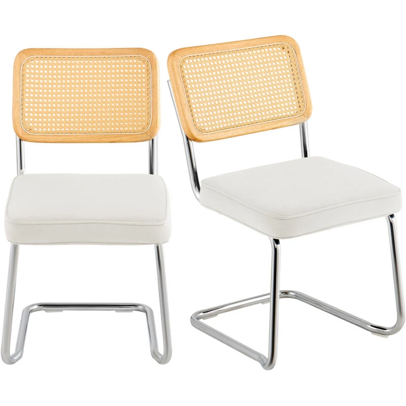 Image of VEVOR Rattan Chairs, Set of 2, Mid Century Modern Dining Chair, Upholstered Velvet Accent Chair with Rattan Back, Retro Dining Room Kitchen Chair for