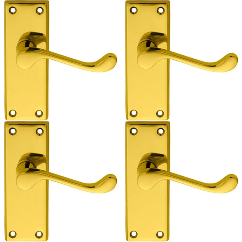 Image of Loops 4x PAIR Victorian Scroll Lever on Short Latch Backplate 118 x 43mm Brass Metallics