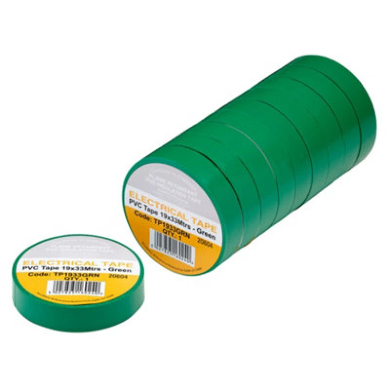 Image of Draper PVC Electrical Insulation Tape Pack of 10 Green 19mm 33m TP1933GRN