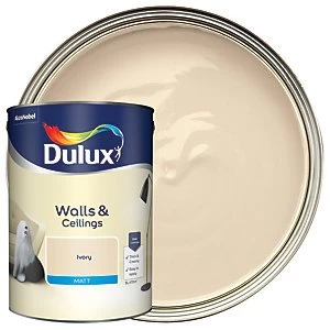Image of Dulux Walls & Ceilings Ivory Matt Emulsion Paint 5L