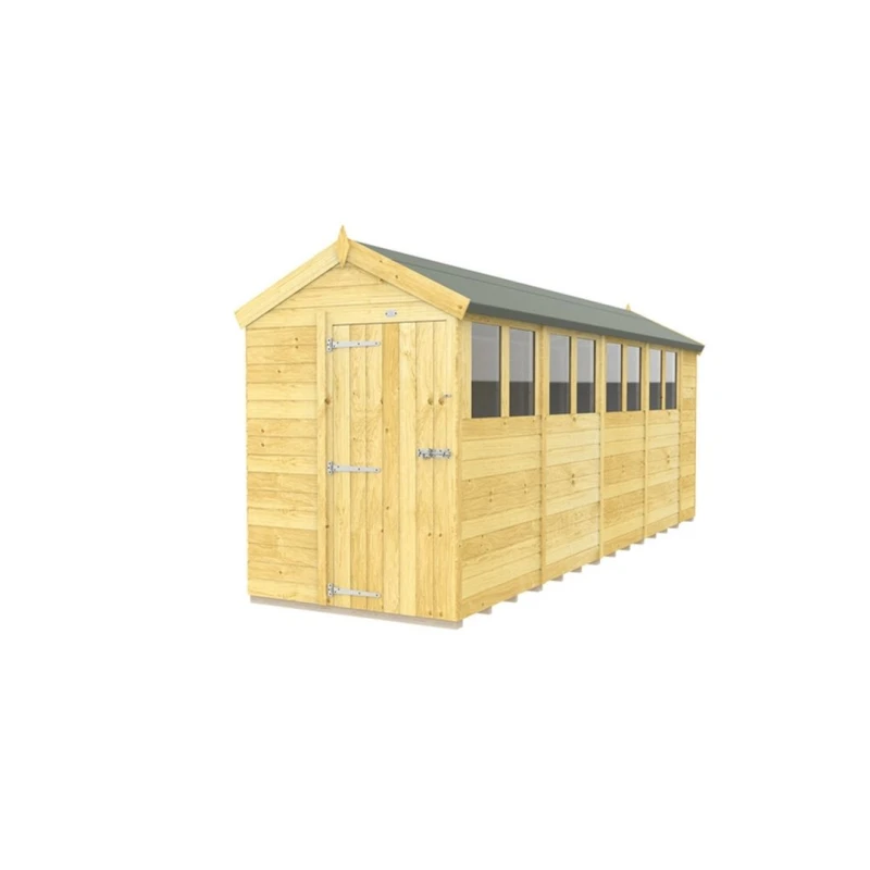 Image of Buttercup Farm 5 x 18 Feet Apex Shed - Single Door W/ Windows - L533 x W147 x H217cm in Brown Brown Unisex