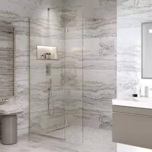 Image of Frameless 750mm Nickel Wet Room Shower Screen with Wall Support Bar & Pivot Return Panel - Live Your Colour
