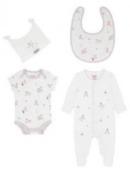 Image of Cath Kidston Baby Girls Unicorn Sleepsuit, Bodysuit, Hat, Bib and Bag Gift Set - Ivory, Size 12-18 Months