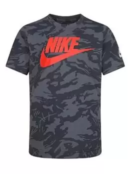 Image of Nike Kids Boys AOP Club Camo T-Shirt S/S, Dark Grey, Size 3-4 Years