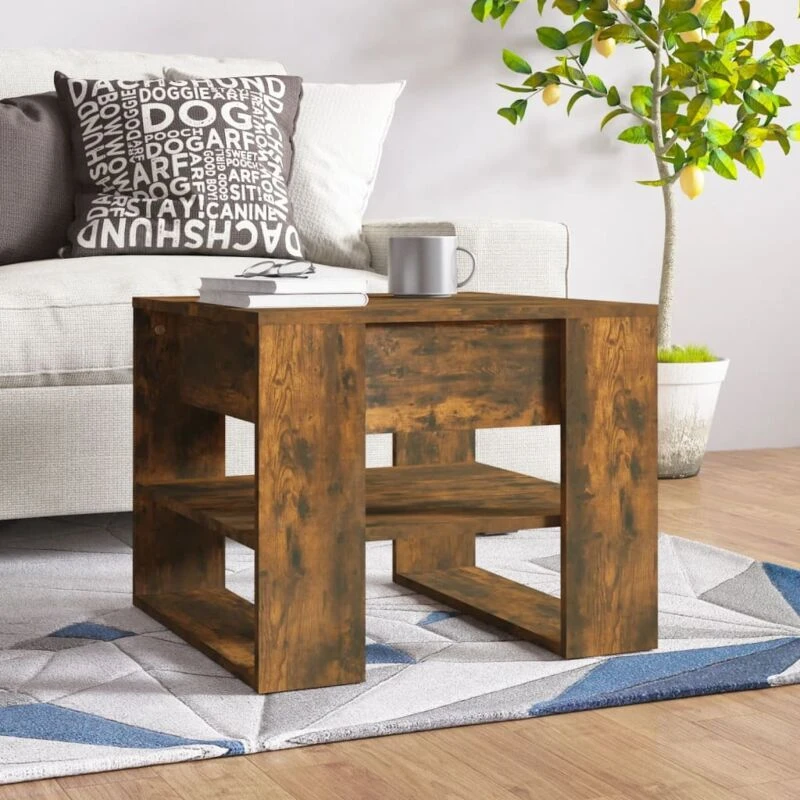 Image of Vidaxl Coffee Table Smoked Oak 55.5X55X45cm Engineered Wood, Brown 816931