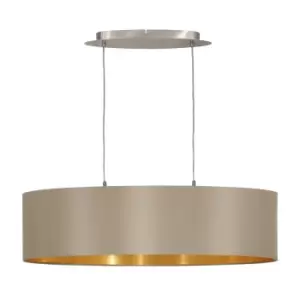Image of Pendant Ceiling Light Colour Satin Nickel Shade Taupe Gold Fabric Bulb E27 2x60W