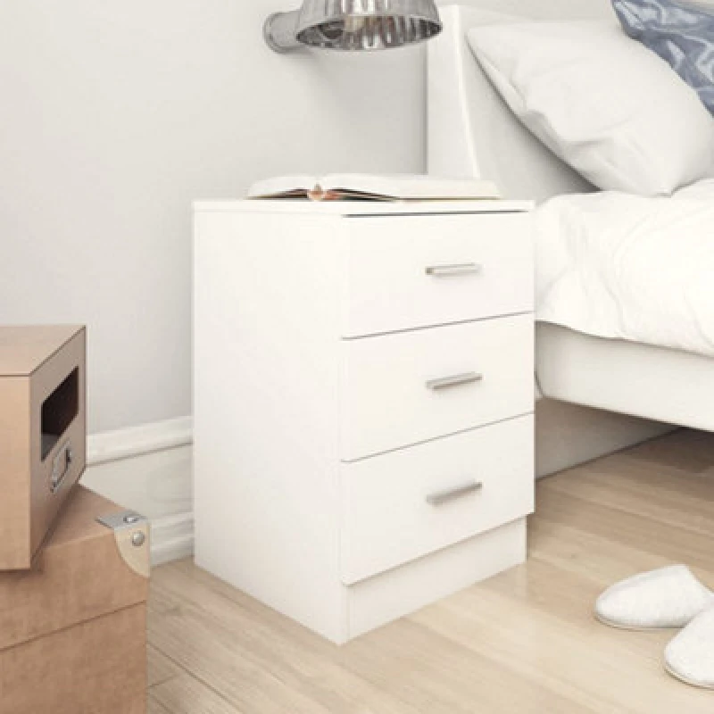 Image of Bedside Cabinet White 38x35x56cm Chipboard