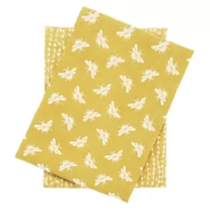 Image of Walton & Co Bee Tea Towel, Pack of 2, Ochre