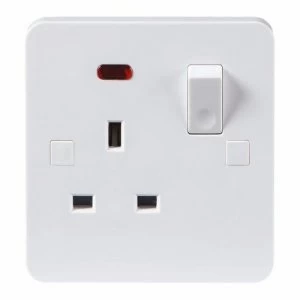 Image of KnightsBridge Pure 9mm 1 Gang White 13a Switched Single Pole UK Plug Socket with Neon