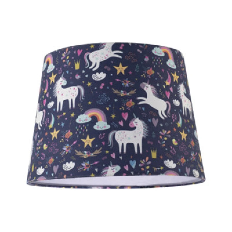 Image of Happy Homewares Unicorn Themed Childrens Lampshade With Rainbows And Colourful Flowers