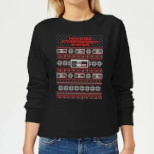 Image of Nintendo NES Pattern Womens Christmas Sweatshirt - Black