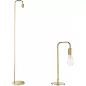 Image of Loops - Standing Floor & Table Lamp Set Brushed Brass Industrial Curved Arm Slim Light
