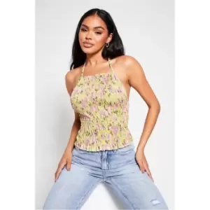 Image of I Saw It First Green Woven Shirred Halterneck Crop Top - Green