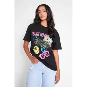 Image of I Saw It First Black Trust No One Graphic Oversized T-Shirt - Black