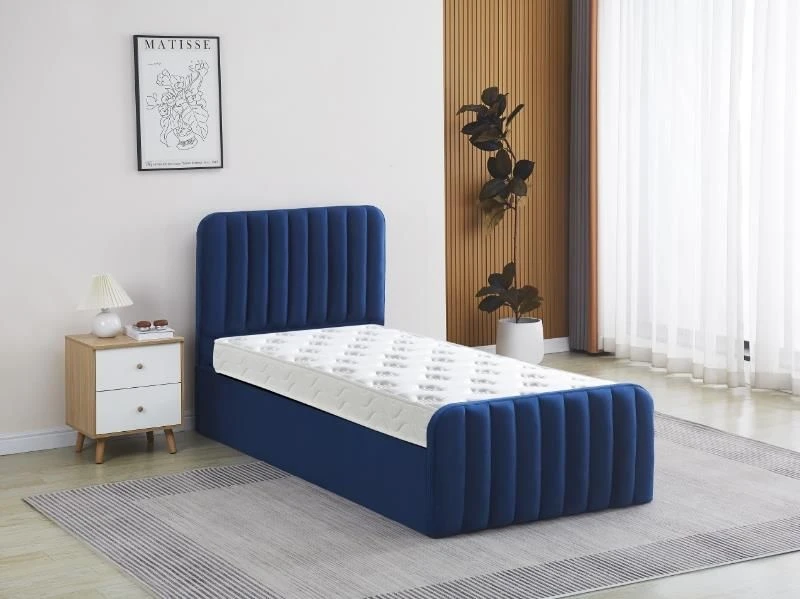 Image of KOSY KOALA Ottoman Gas Lift Storage Bed 3ft Single & 1 Mattress Blue Velvet Bedroom Blue Unisex Single