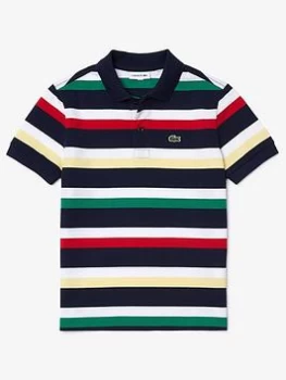 Image of Lacoste Boys Stripe Polo Shirt - Navy, Size 12 Years