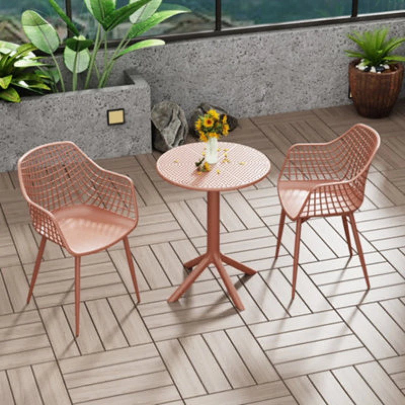 Image of Core Products Rimini 3 Piece Lattice Bistro Table & 2 Armchair Set, Outdoor Grade, Terracotta, Orange GRDTC102-TR