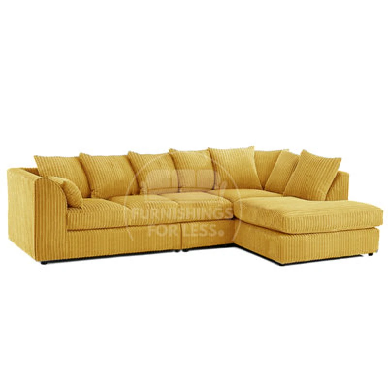 Image of Furnishings For Less UK Luxor Mustard Jumbo Cord Large 5 Seater Corner Sofa Long Right Hand Facing