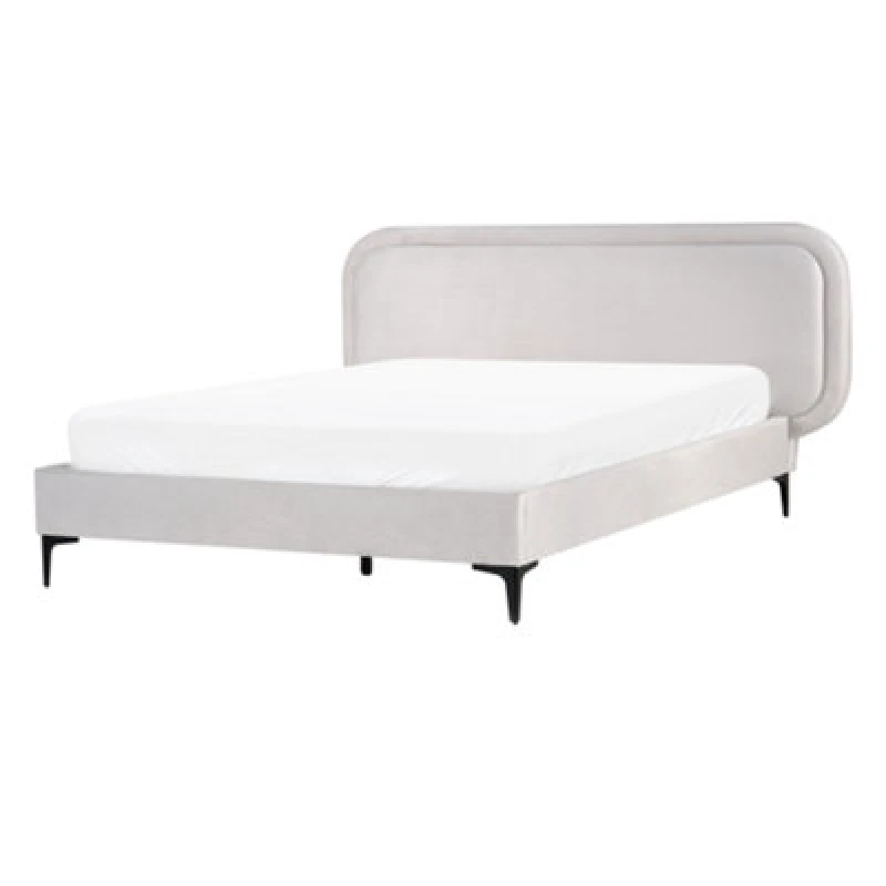 Image of Beliani Bed Velvet Suzette 140 X 200 Cm (Eu Double) Light Grey