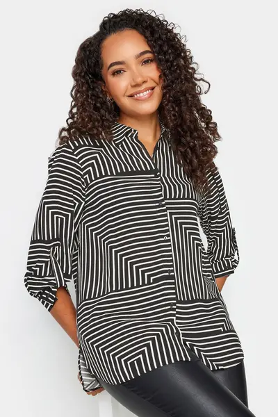 Image of M&Co Square Print Tab Detail Shirt Black