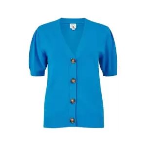 Image of Yumi Blue Ribbed Knitted Cardigan - Blue