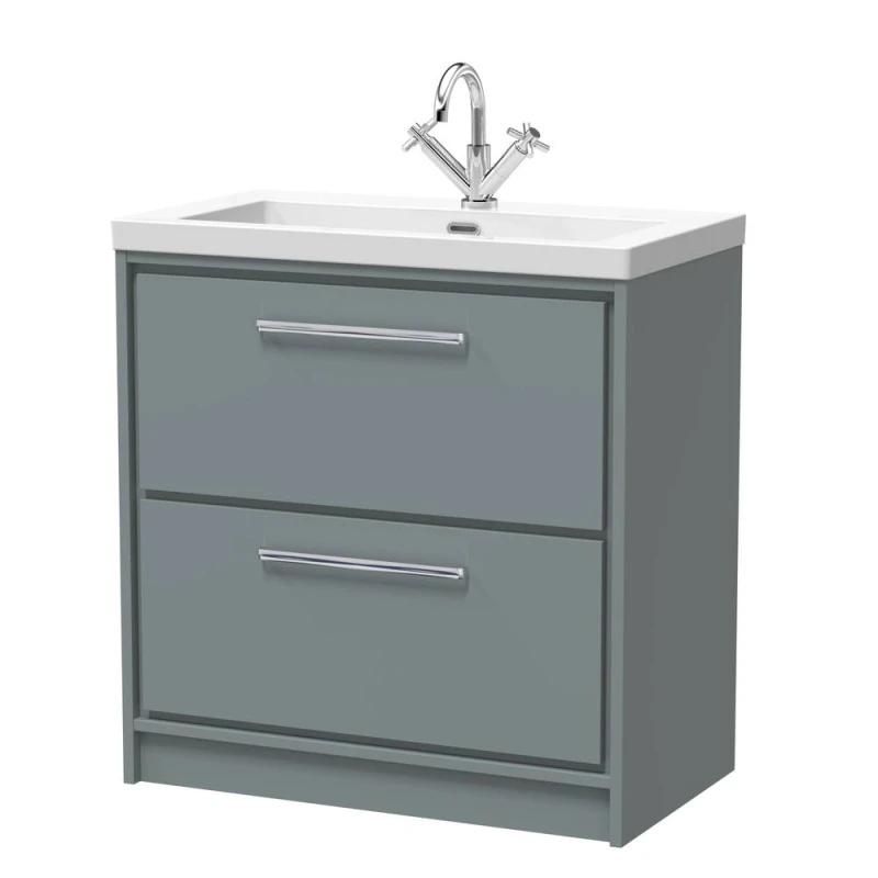 Image of Balterley Bathroom Floor 2 Soft-Close Drawer Fireclay Basin, Grey, 800mm in Grey Grey Unisex