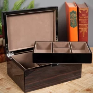 Image of Stratton Dark Wood High Gloss Jewellery Box with Lock