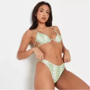 Image of Missguided Check Stripe High Leg Boomerang Bikini Bottoms - Multi
