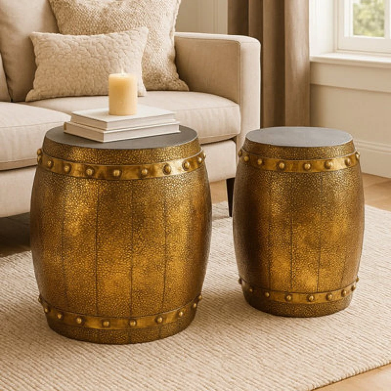 Image of Premier Housewares Reza Hammered Drum Stools - Premier Housewares 2405197