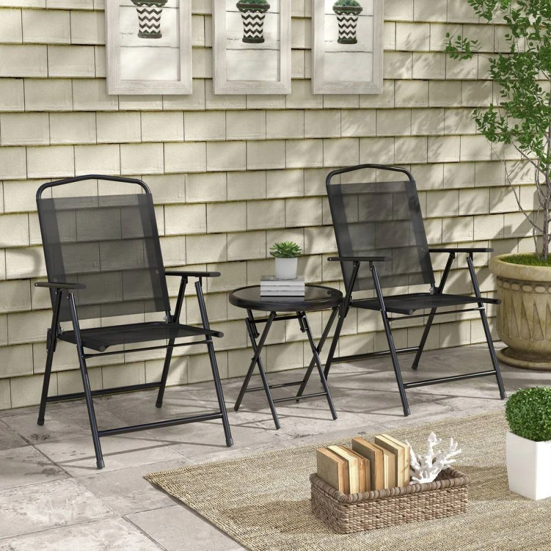 Image of Outsunny Bistro Set Folding Chairs & Coffee Table for Balcony, Black 84G-282V00BK