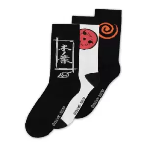 Image of Naruto Shippuden Sasuke Symbol Crew Socks (3Pk), Male, 43/46, Black/White (Cr206027Nrt-43/46)