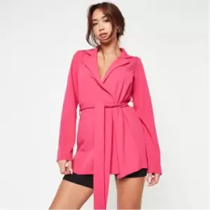 Image of Missguided Jersey Belted Blazer - Pink